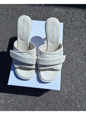 Dior Cream Quilted Slide Sandals